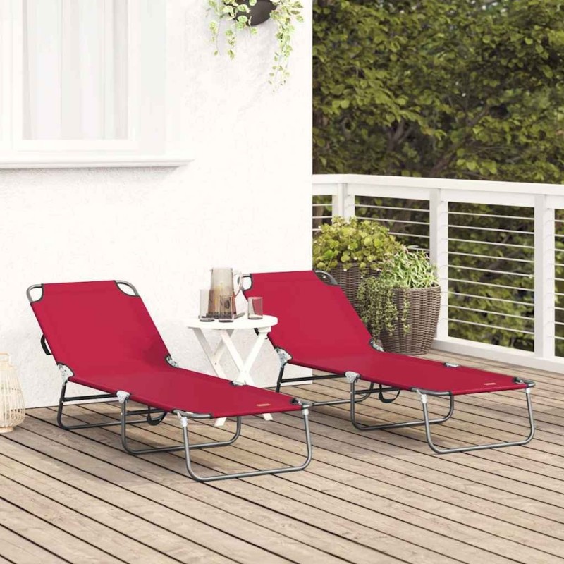 Chaise longue pliable 2 pcs portable rouge en tissu Oxford 600D 