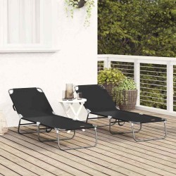Chaise longue pliante 2 pcs Portable Noir Tissu Oxford 600D 