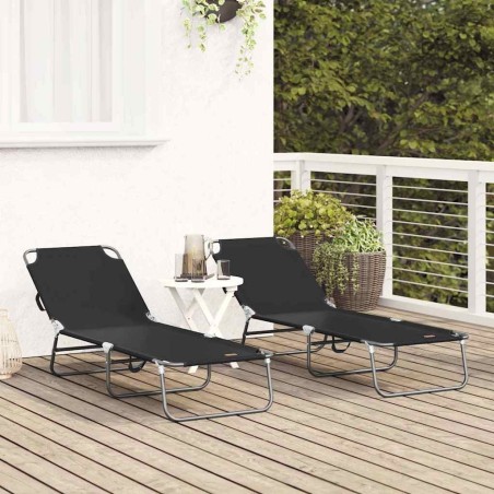Chaise longue pliante 2 pcs Portable Noir Tissu Oxford 600D 
