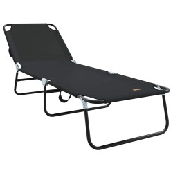 Chaise longue pliante 2 pcs Portable Noir Tissu Oxford 600D 