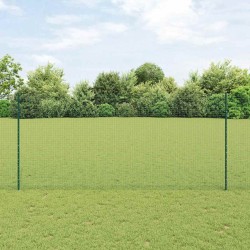 Clôture en fil soudé avec 5 poteaux en U verts 1,4x10 m en acier 