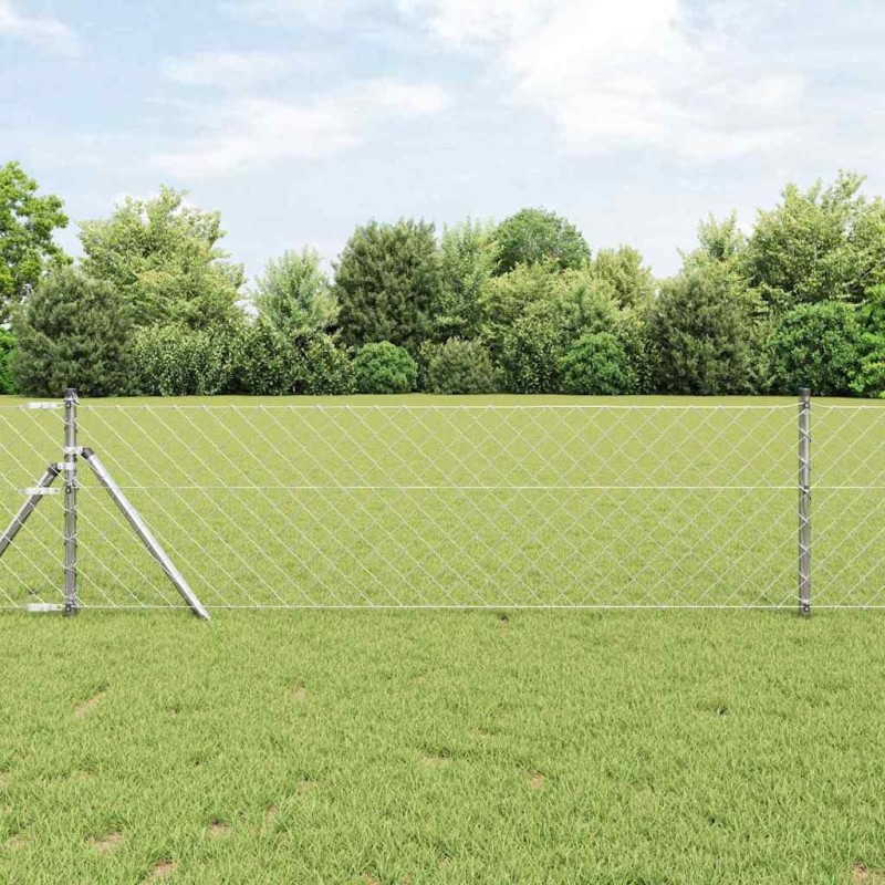 Jeu de Poteaux de Clôture Argent 0.8 x 10 m Acier galvanisé 
