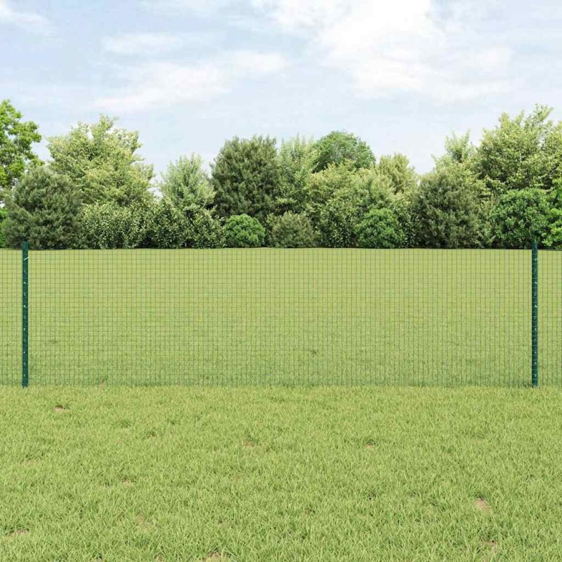Clôture en Fil Soudé avec 11 Potes U Vert 0,6x25 m Acier 