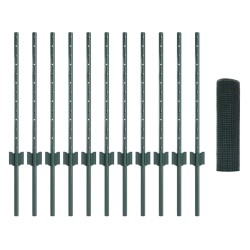 Clôture en Fil Soudé avec 11 Potes U Vert 0,6x25 m Acier 