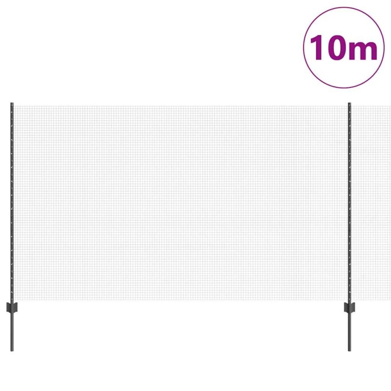 Clôture en fil soudé avec 10 poteaux en U Gris 1.4x10 m Acier 
