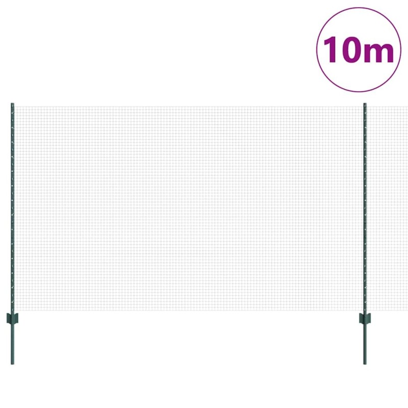 Clôture en Fil Soudé avec 5 U Piquets Verte 1.4x10 m Acier 