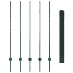 Clôture en Fil Soudé avec 5 U Piquets Verte 1.4x10 m Acier 