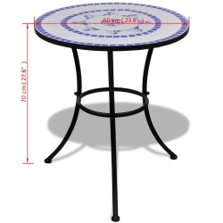 Table de bistro Bleu et blanc 60 cm Mosaïque 