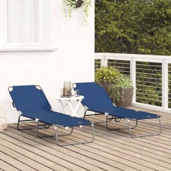 Transat pliant 2 pcs portable en tissu Oxford bleu 600D 
