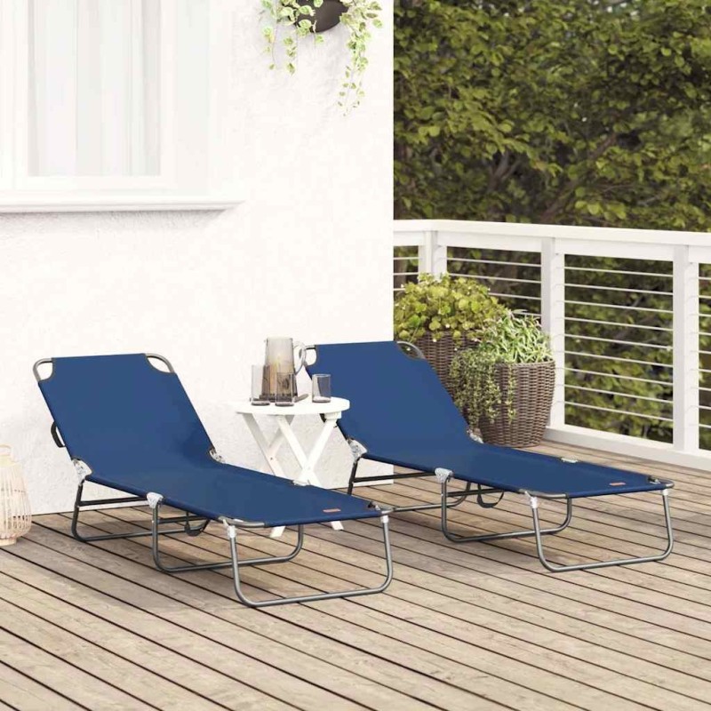Transat pliant 2 pcs portable en tissu Oxford bleu 600D 