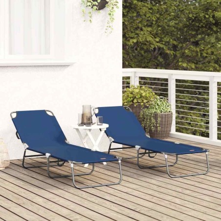 Transat pliant 2 pcs portable en tissu Oxford bleu 600D 