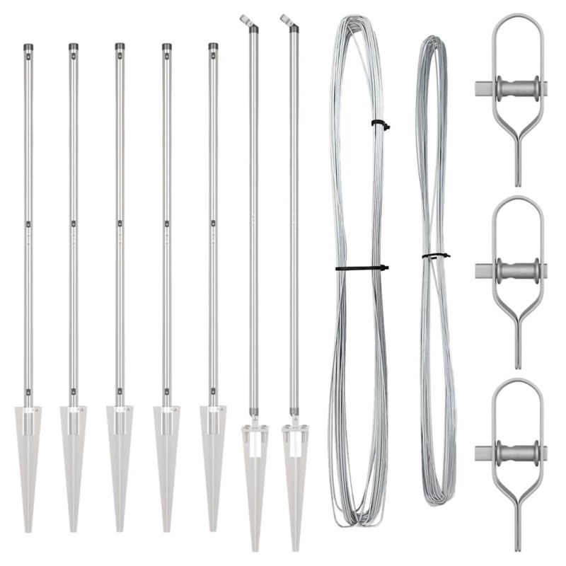 Set de poteaux de clôture 7 pcs Argent Ø32mm 160 cm 