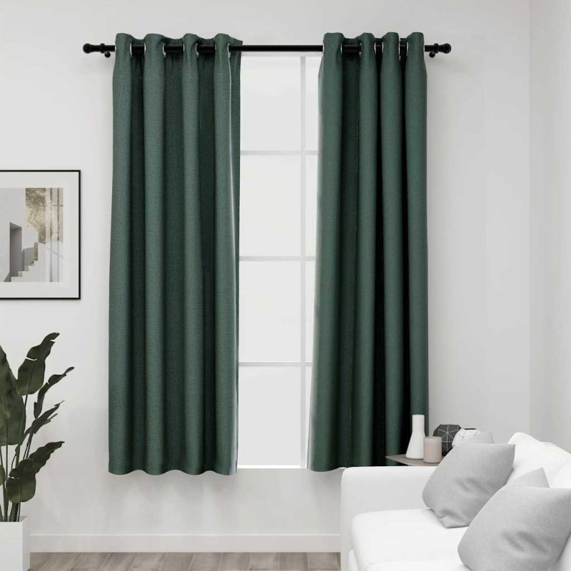 Rideaux occultants Aspect lin avec œillets 2 pcs Vert 140x175cm Rideaux occultants Aspect lin avec œillets 2 pcs Vert 140x175cm