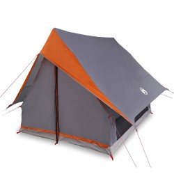 Tente de camping A-Frame pour 3 personnes, grise et orange, imperméable. 
