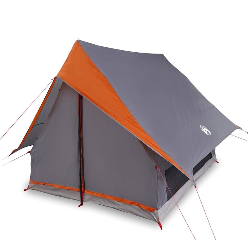 Tente de camping A-Frame pour 3 personnes, grise et orange, imperméable. 
