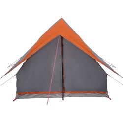 Tente de camping A-Frame pour 3 personnes, grise et orange, imperméable. 