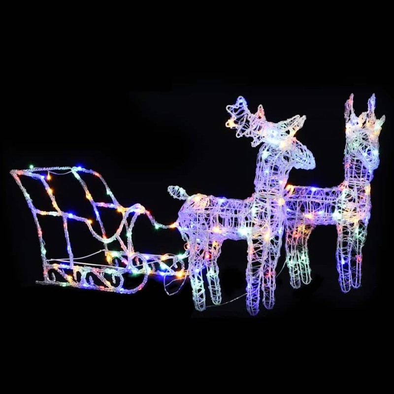 Décoration de Noël Rennes et traîneau 160 LED 130 cm Acrylique 