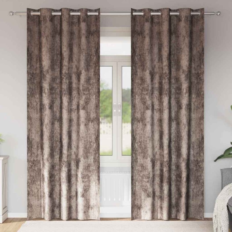 Rideaux en velours 2 pièces avec œillets Cappuccino 260 x 140 cm 