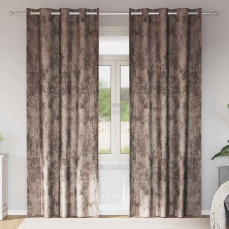 Rideaux en velours 2 pièces avec œillets Cappuccino 260 x 140 cm 