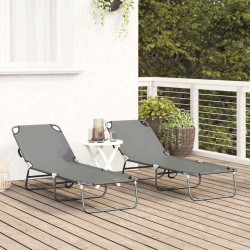 Chaise longue pliante 2 pcs portable en tissu Oxford gris 600D 
