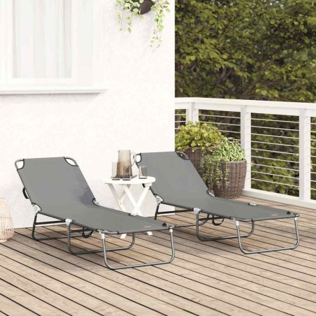 Chaise longue pliante 2 pcs portable en tissu Oxford gris 600D 