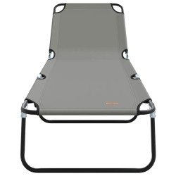 Chaise longue pliante 2 pcs portable en tissu Oxford gris 600D 