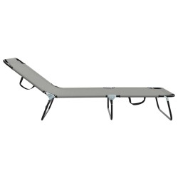 Chaise longue pliante 2 pcs portable en tissu Oxford gris 600D 