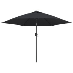 Parasol d'extérieur avec lumières LED et mât en acier Noir 