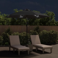 Parasol d'extérieur avec lumières LED et mât en acier Noir 