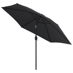 Parasol d'extérieur avec lumières LED et mât en acier Noir 