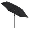 Parasol d'extérieur avec lumières LED et mât en acier Noir 