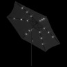 Parasol d'extérieur avec lumières LED et mât en acier Noir 