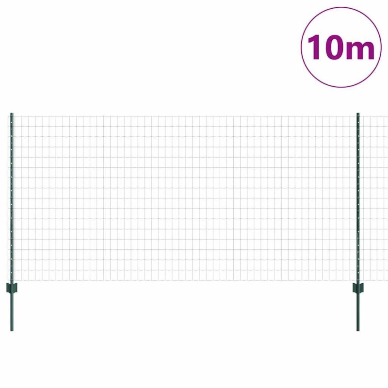 Clôture Euro avec 5 poteaux U, Vert, 1,2 x 10 m en Acier 