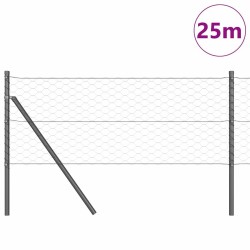 Clôture Hexagonale Grise 0,6x25 m Acier 