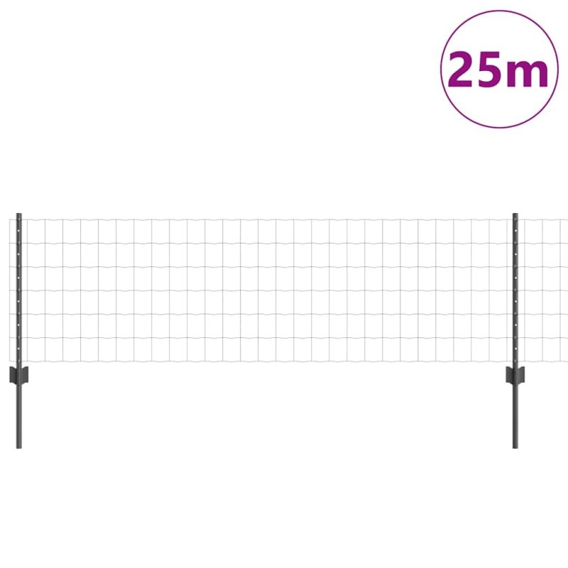 Clôture Euro avec 11 poteaux U Gris 0,6x25 m Acier 