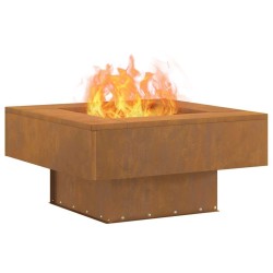 brasero carré 60x60x30 cm en acier corten 