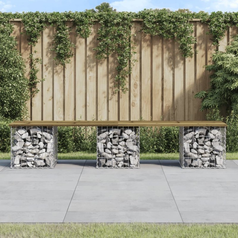 Banc de jardin design gabion 203x31x42 cm bois de pin imprégné 