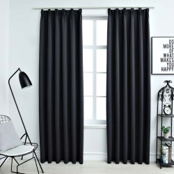 Rideaux occultants avec crochets 2 pcs Noir 140x175 cm 