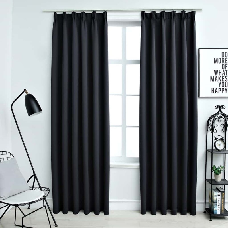 Rideaux occultants avec crochets 2 pcs Noir 140x175 cm 