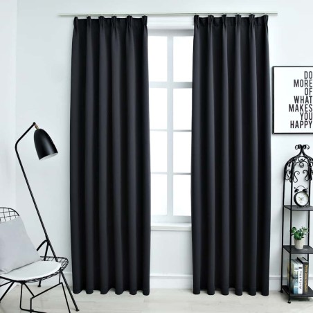 Rideaux occultants avec crochets 2 pcs Noir 140x175 cm 