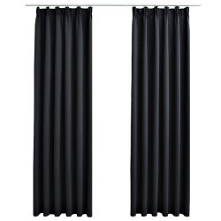 Rideaux occultants avec crochets 2 pcs Noir 140x175 cm 