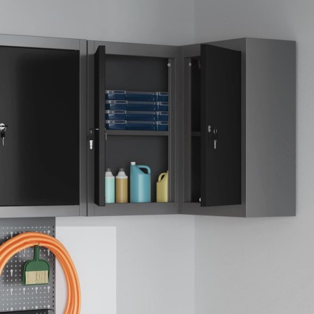 Armoire à outils d'angle murale et verrouillable en acier noir 