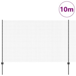 Clôture en fil soudé avec 10 piquets en U gris 1,5x10 m en acier 