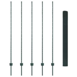 Clôture en fil soudé avec 5 pieux U verts 1,6x10 m acier 
