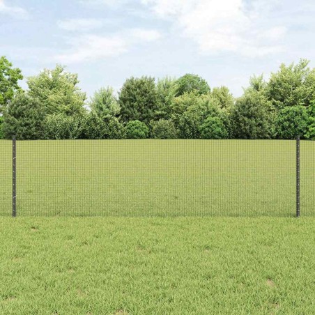Clôture en Fil Soudé avec 11 Poteaux en U Gris 0.6x25 m Acier 