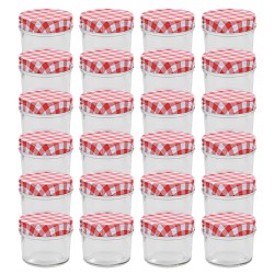 24 pcs Pots à confiture Couvercles blanc et rouge Verre 110 ml 