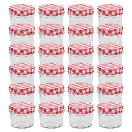 24 pcs Pots à confiture Couvercles blanc et rouge Verre 110 ml 