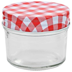 24 pcs Pots à confiture Couvercles blanc et rouge Verre 110 ml 