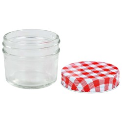 24 pcs Pots à confiture Couvercles blanc et rouge Verre 110 ml 