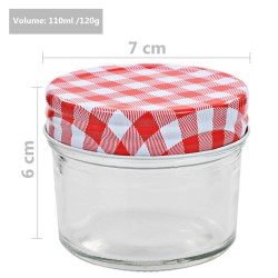 24 pcs Pots à confiture Couvercles blanc et rouge Verre 110 ml 